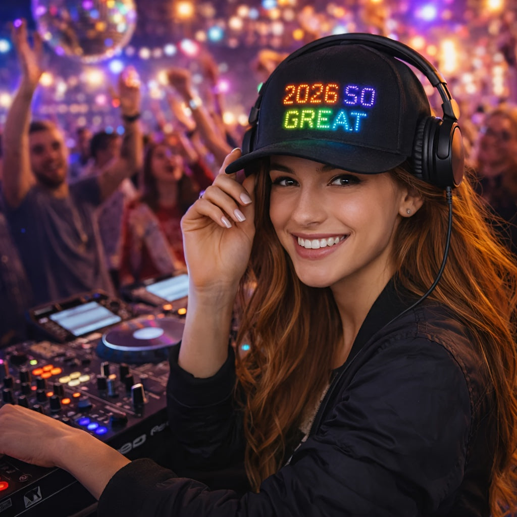 Programmable LED Light-Up Hat Bluetooth App Controlled Scrolling Text Baseball Cap Rechargeable USB Flashing Display for Parties Festivals Night Runs Teens Adults Gift