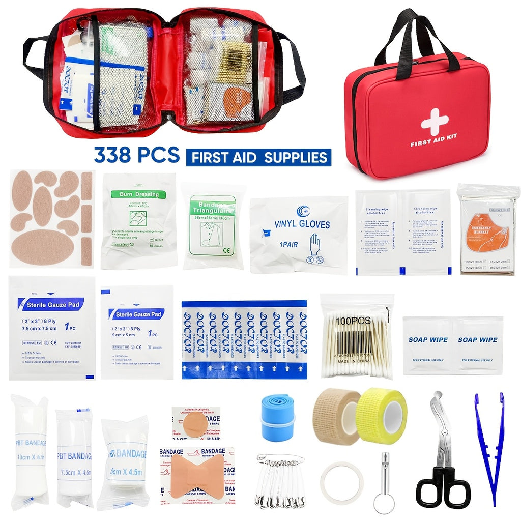338-Piece First Aid Kit Waterproof Compact Trauma Medical Kit for Home Car Camping Hiking Travel Office Outdoor Emergency