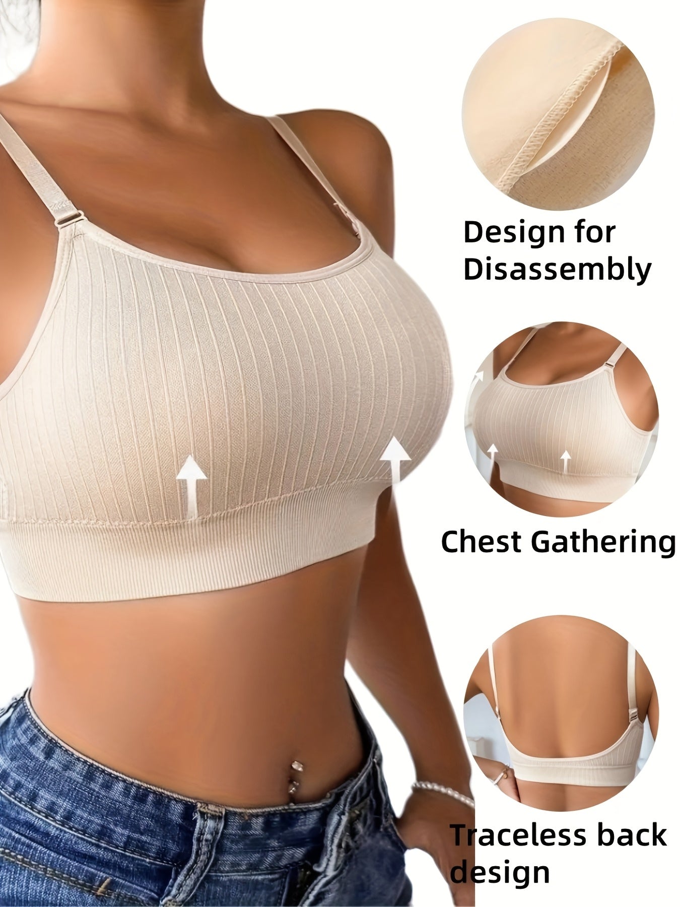 6-Pack Women's U-Back Sports Bra – Adjustable Straps, Removable Padded Cups, Seamless Knit Wireless Bralette for Workout Yoga Everyday Wear, Mixed Colors, Sizes S-XL