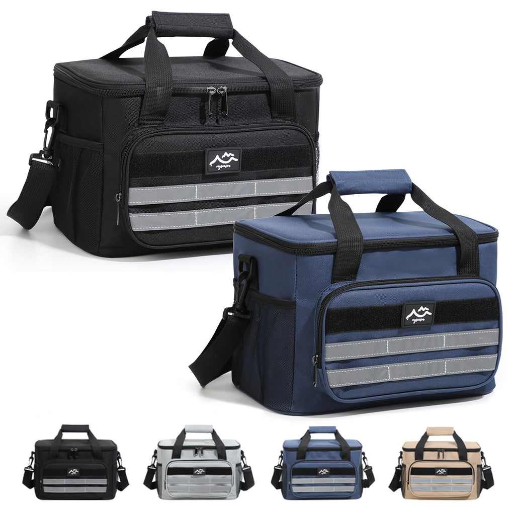 Large Capacity Insulated Cooler Bag Picnic Bag – Portable Crossbody Refrigerated Lunch Bag with Foil Storage Bags for Outdoor Camping Travel Black Grey Navy Khaki
