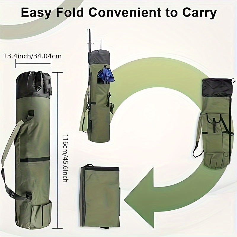 Fishing Rod Bag Large Capacity Foldable Multifunctional Gear Carrier Case with Two Lead Weights Durable Freshwater Saltwater Rod Holder Handbag Fishing Gift