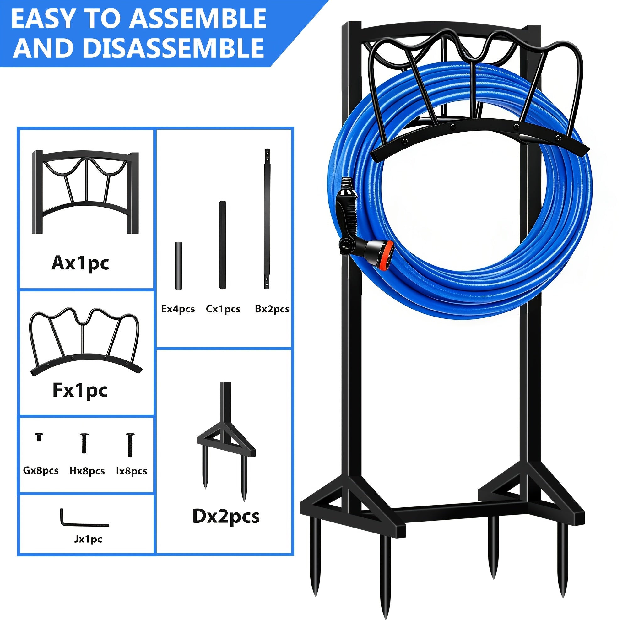 Heavy Duty Metal Garden Hose Holder Freestanding Outdoor Hose Rack Rustproof Ground Stakes for Yard Lawn Patio Garden Backyard