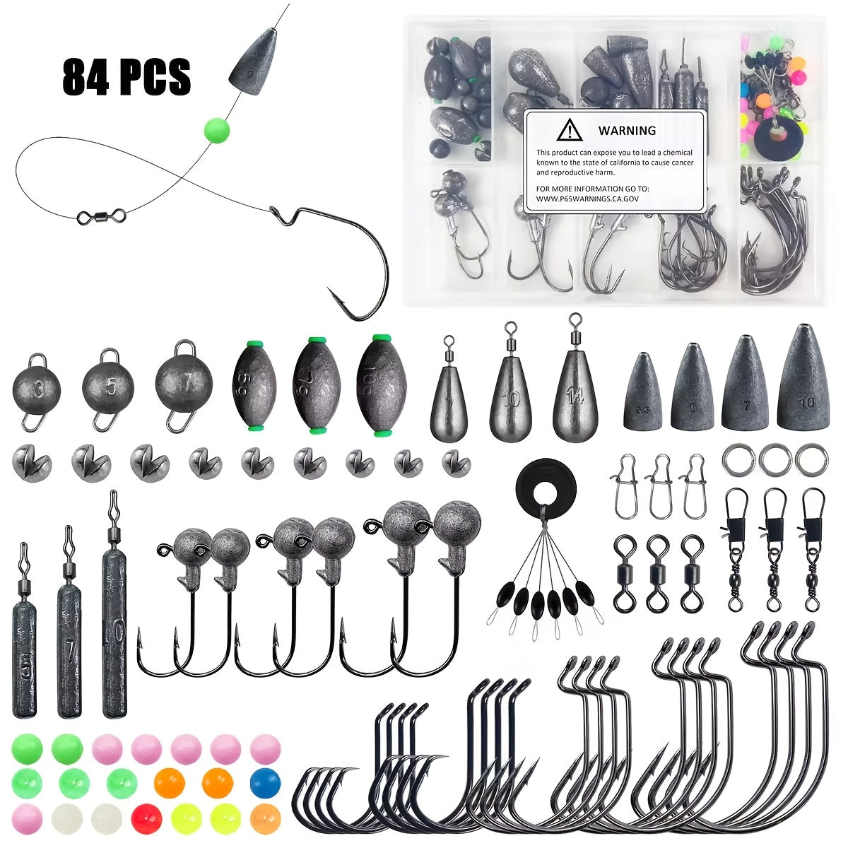 Fishing Tackle Kit 306 & 84 Pcs – Hooks Sinkers Bobbers Jig Heads Beads Swivels Snaps with Tackle Box for Freshwater & Saltwater Fishing