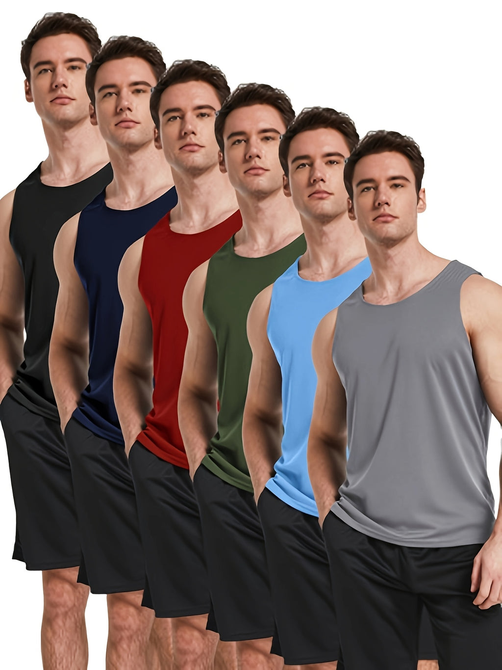 Men's Workout Tank Tops 6-Pack Moisture Wicking Sleeveless Gym Shirts - Breathable Polyester Athletic Vest for Running Training Hiking Casual Wear S-XXL