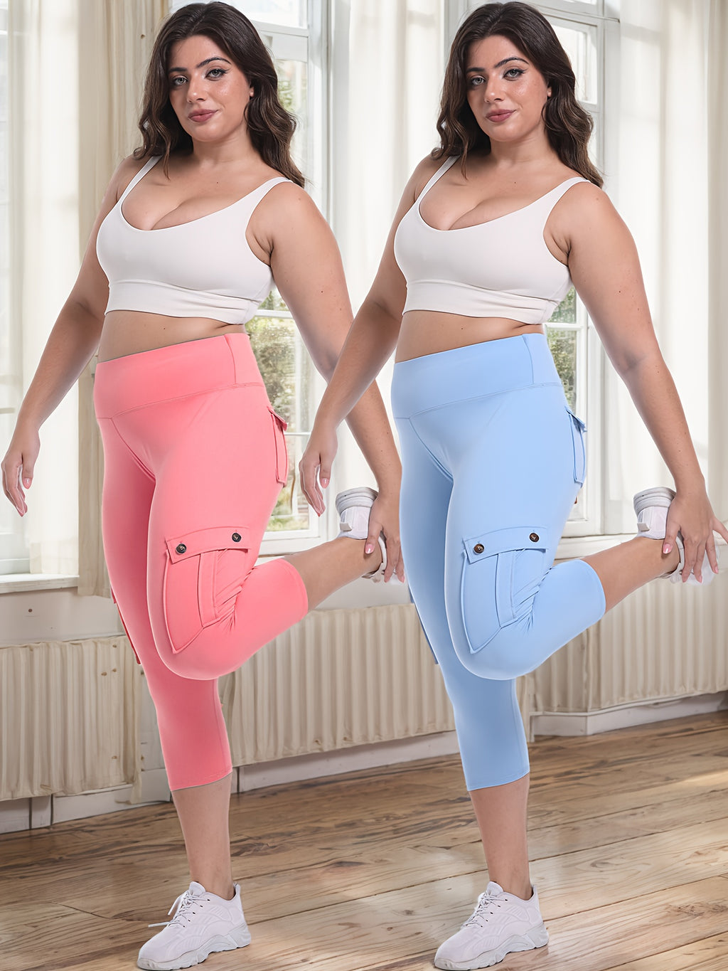 2pcs Capri Leggings Set Women High Waist Butt Lifting Yoga Workout Pants Tummy Control 4-Way Stretch Activewear S-XXL