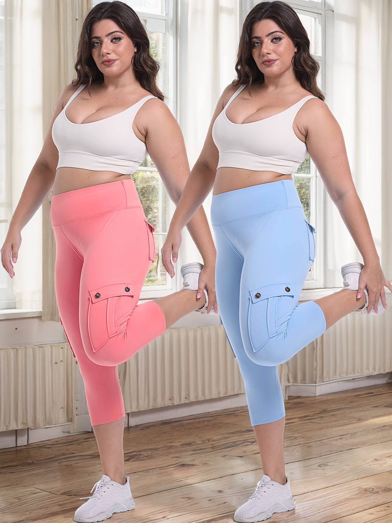 2pcs Capri Leggings Set Women High Waist Butt Lifting Yoga Workout Pants Tummy Control 4-Way Stretch Activewear S-XXL