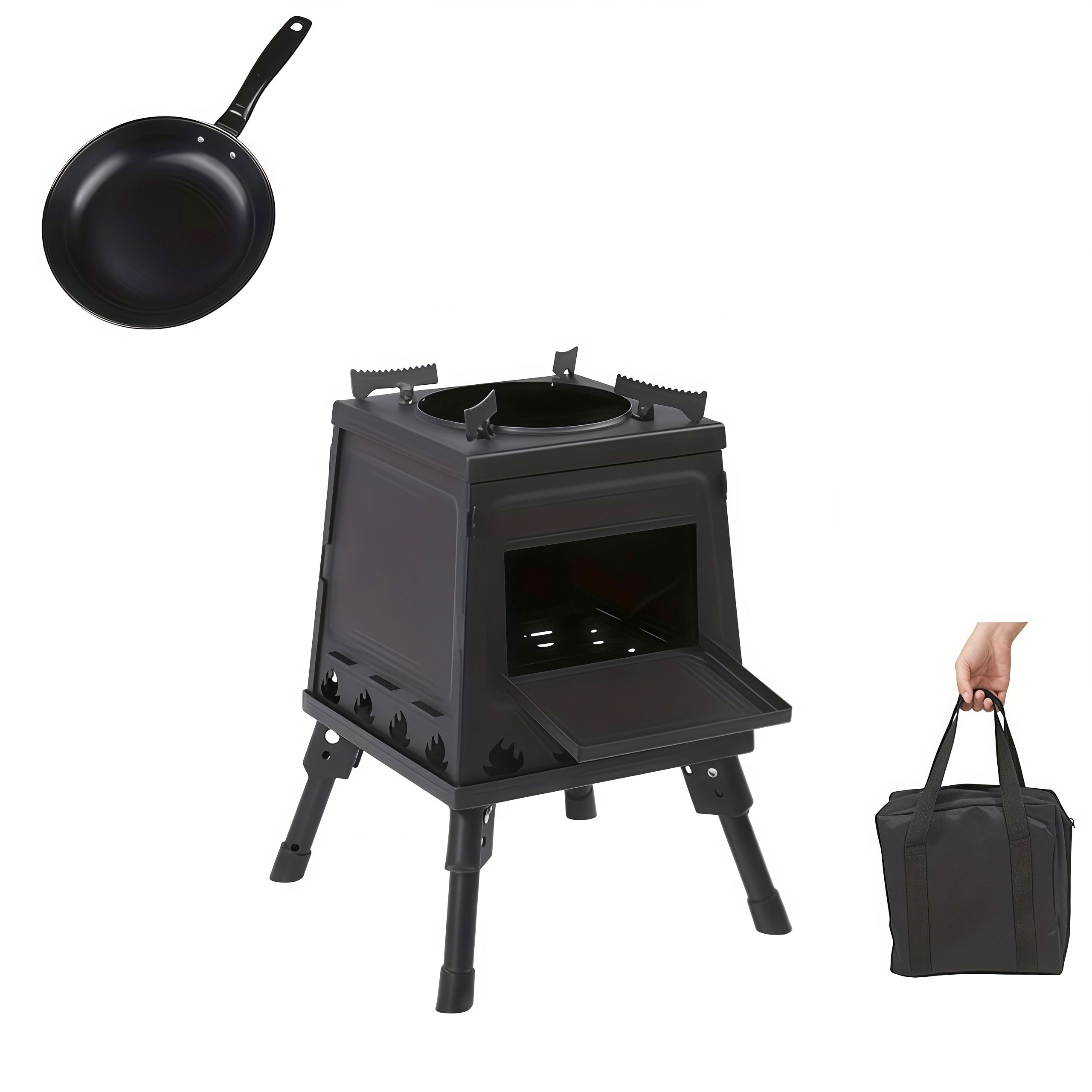Wood Burning Camp Stove Portable Heavy Duty Outdoor Campfire Stove Sturdy Legs Air Vents Firewood Charcoal for Hiking Backpacking Picnic BBQ Travel