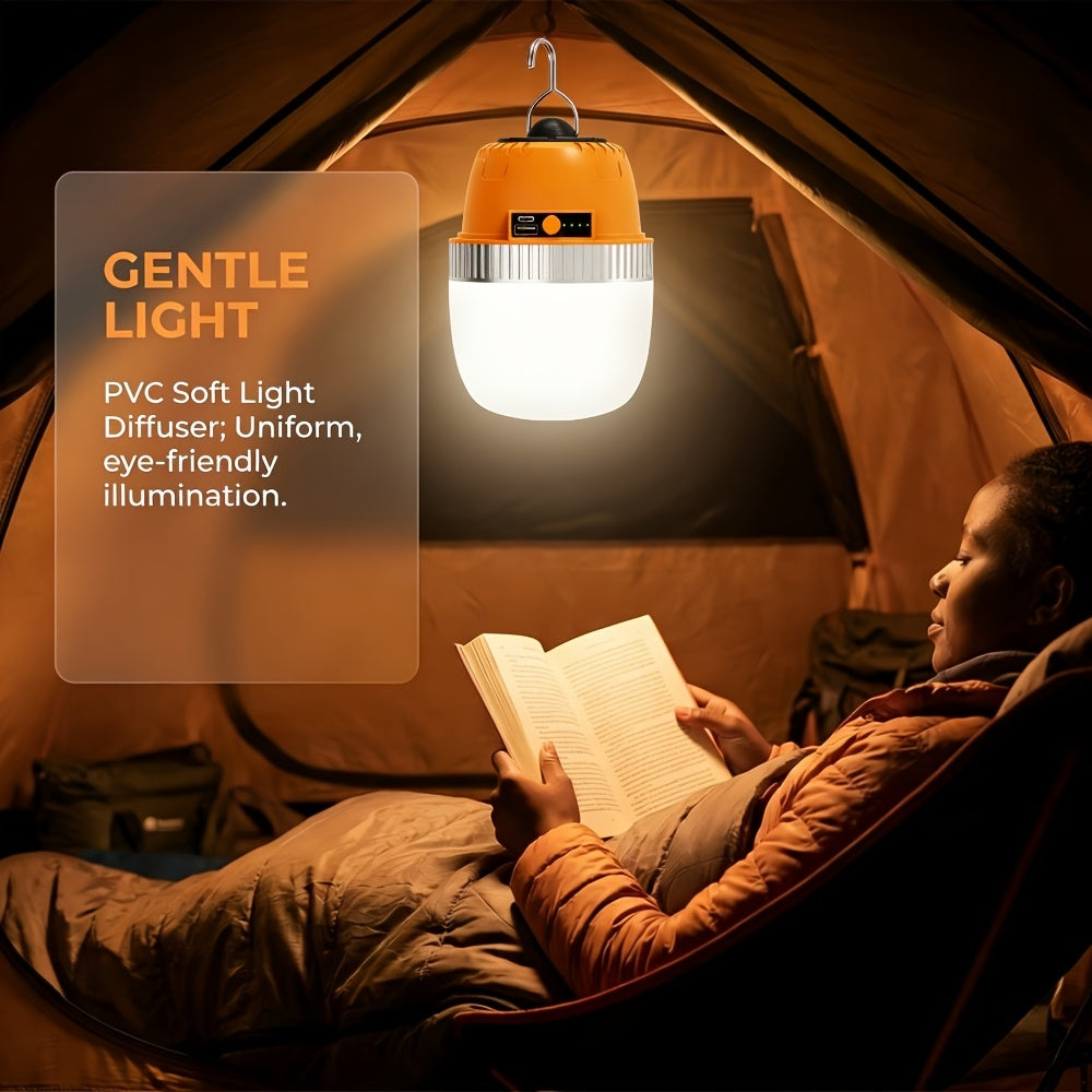 LED Camping Lantern USB Rechargeable – Ultra Bright Hanging Tent Light with Built-In Battery & Emergency Phone Charger for Camping, BBQ, Patio & Outdoor Use | Orange