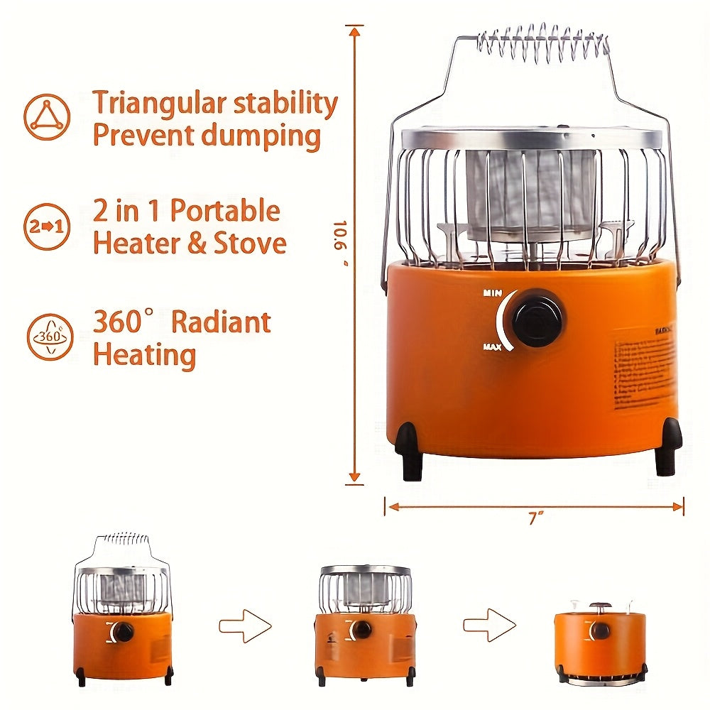 9000 BTU Propane Camping Stove Heater 2-in-1 Portable Indoor Outdoor Gas Stove Adjustable Flame Piezoelectric Ignition Emergency Preparedness Stainless Steel