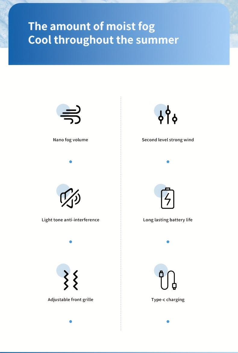 Portable Air Conditioner Fan - 6000mAh Rechargeable Personal Cooling Fan, USB-C Charging, 2 Wind Speeds & 2 Wind Modes, Touch Control, Indoor Outdoor Portable Mini AC Fan for Home, Office & Travel