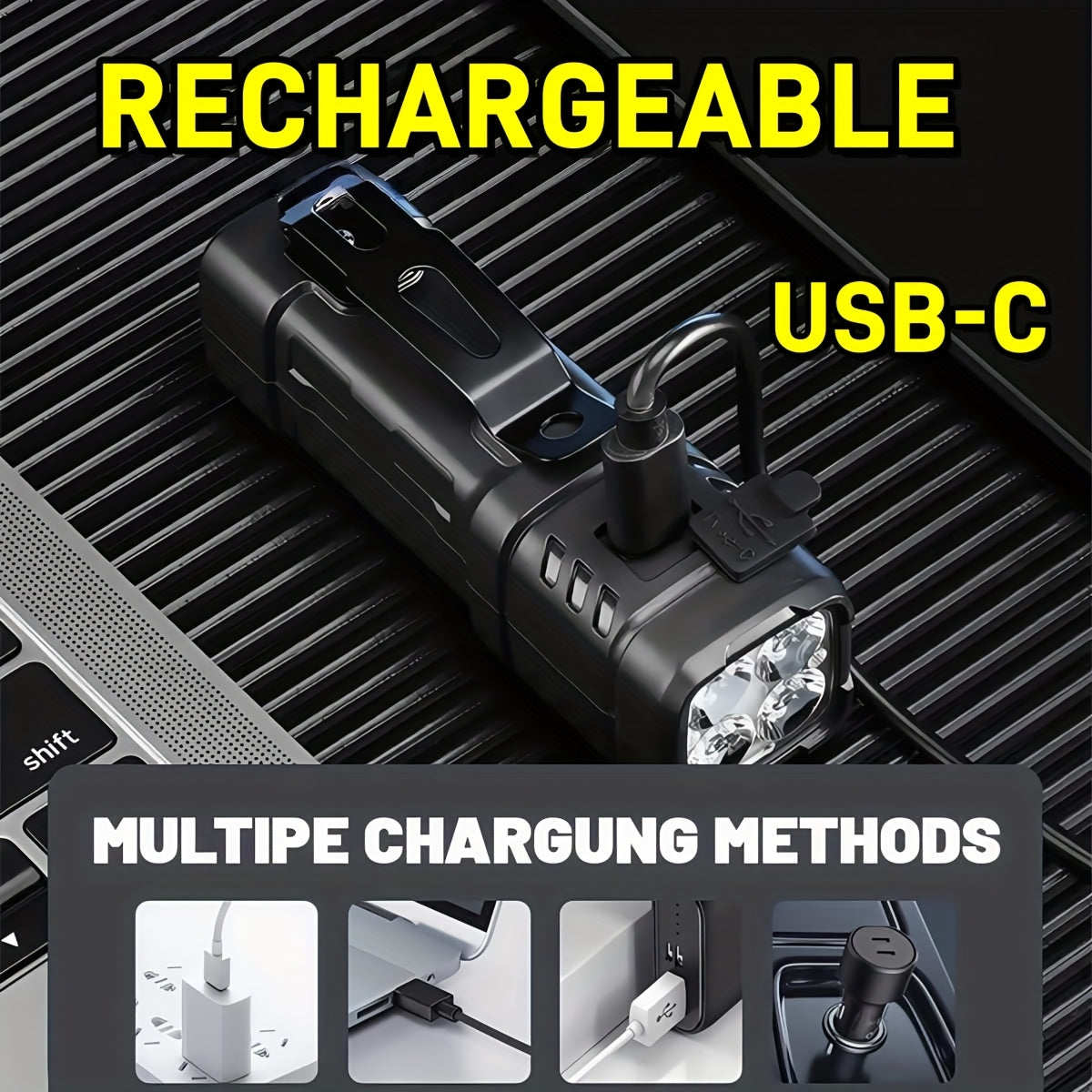 Mini LED Flashlight 3-Pack & 6-Pack Ultra Bright 2000 Lumens – USB-C Rechargeable Handheld Flashlight with COB Light, Back Clip, 4 Modes, 300M Beam for Camping Hiking Hunting Fishing Survival