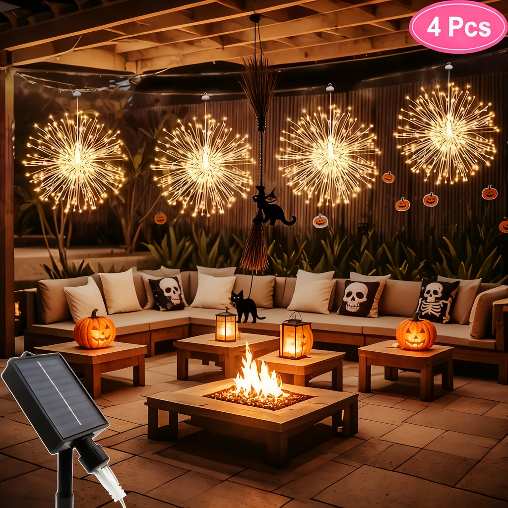 Solar Firework Lights Outdoor 240/360/450 LED Starburst Sphere Hanging Lights - IP65 Waterproof 8 Modes Copper Wire Fairy Lights - Garden Patio Tree Umbrella Tent Decoration Warm White Multicolor