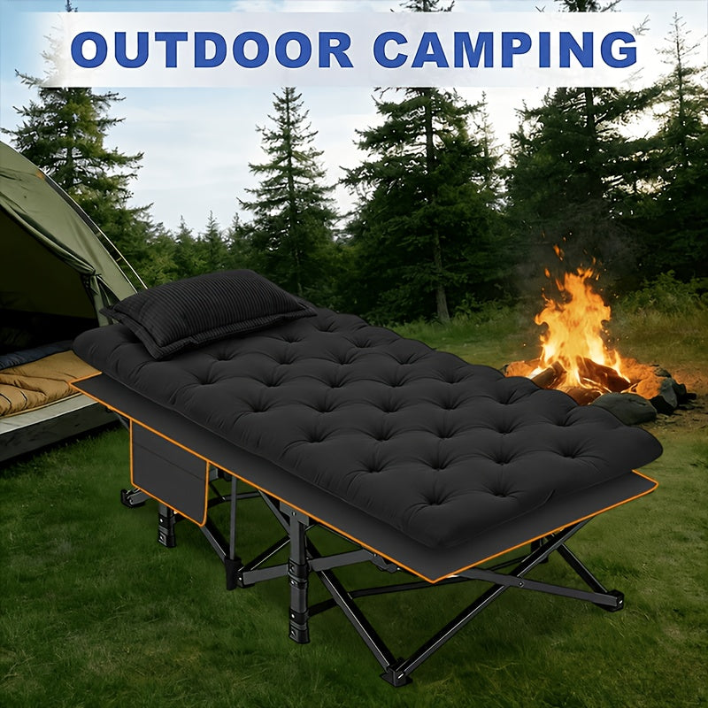 Folding Camping Cot with Mattress & Side Pockets - Heavy Duty Portable Adult Sleeping Bed, Foldable Guest Cot for Camping, Backyard, Patio, Office & RV, Compact Easy Fold