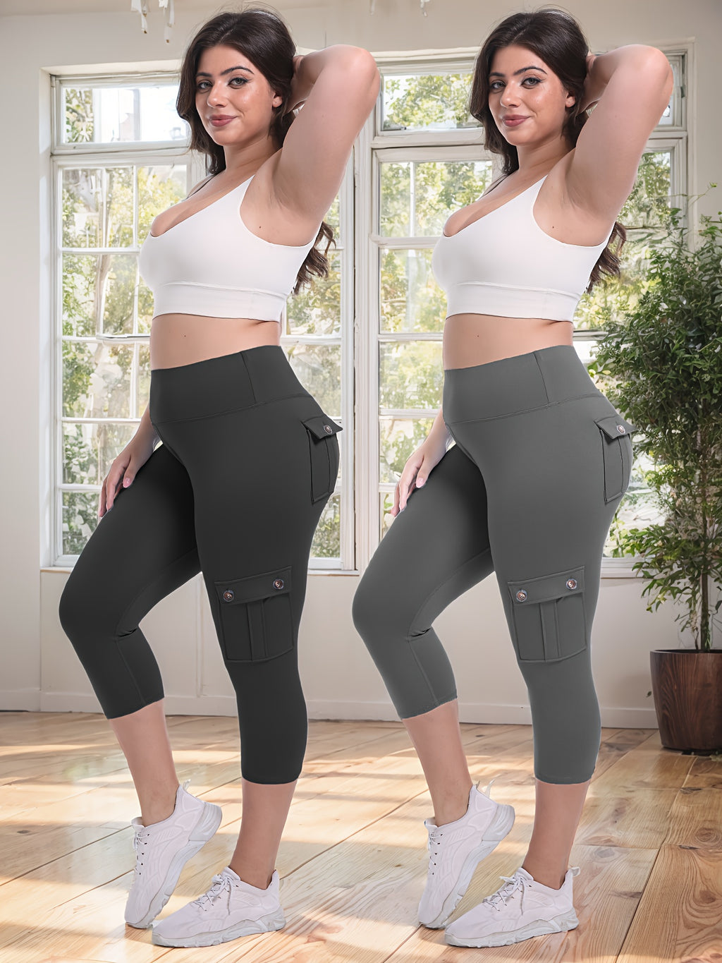 2pcs Capri Leggings Set Women High Waist Butt Lifting Yoga Workout Pants Tummy Control 4-Way Stretch Activewear S-XXL