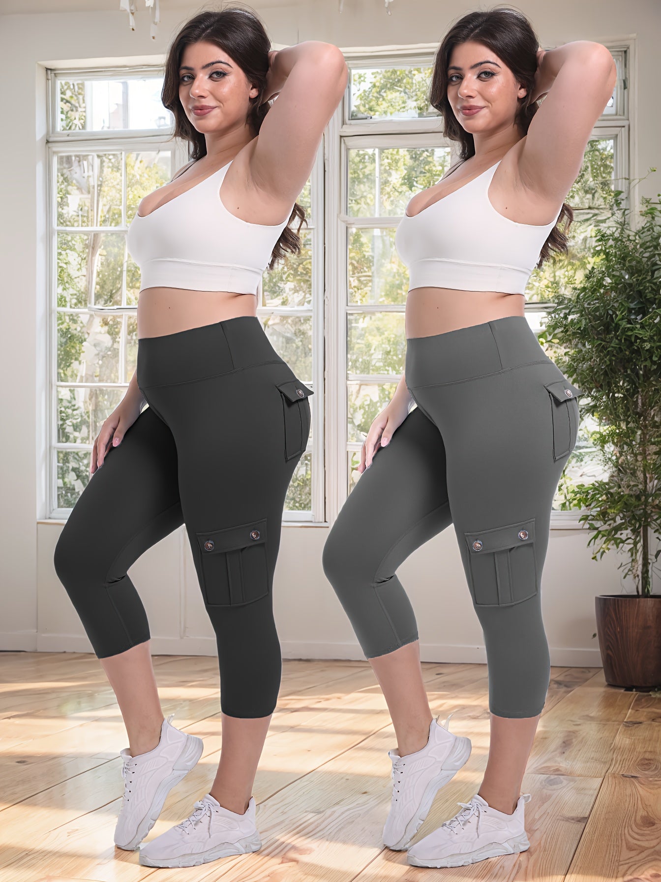2pcs Capri Leggings Set Women High Waist Butt Lifting Yoga Workout Pants Tummy Control 4-Way Stretch Activewear S-XXL