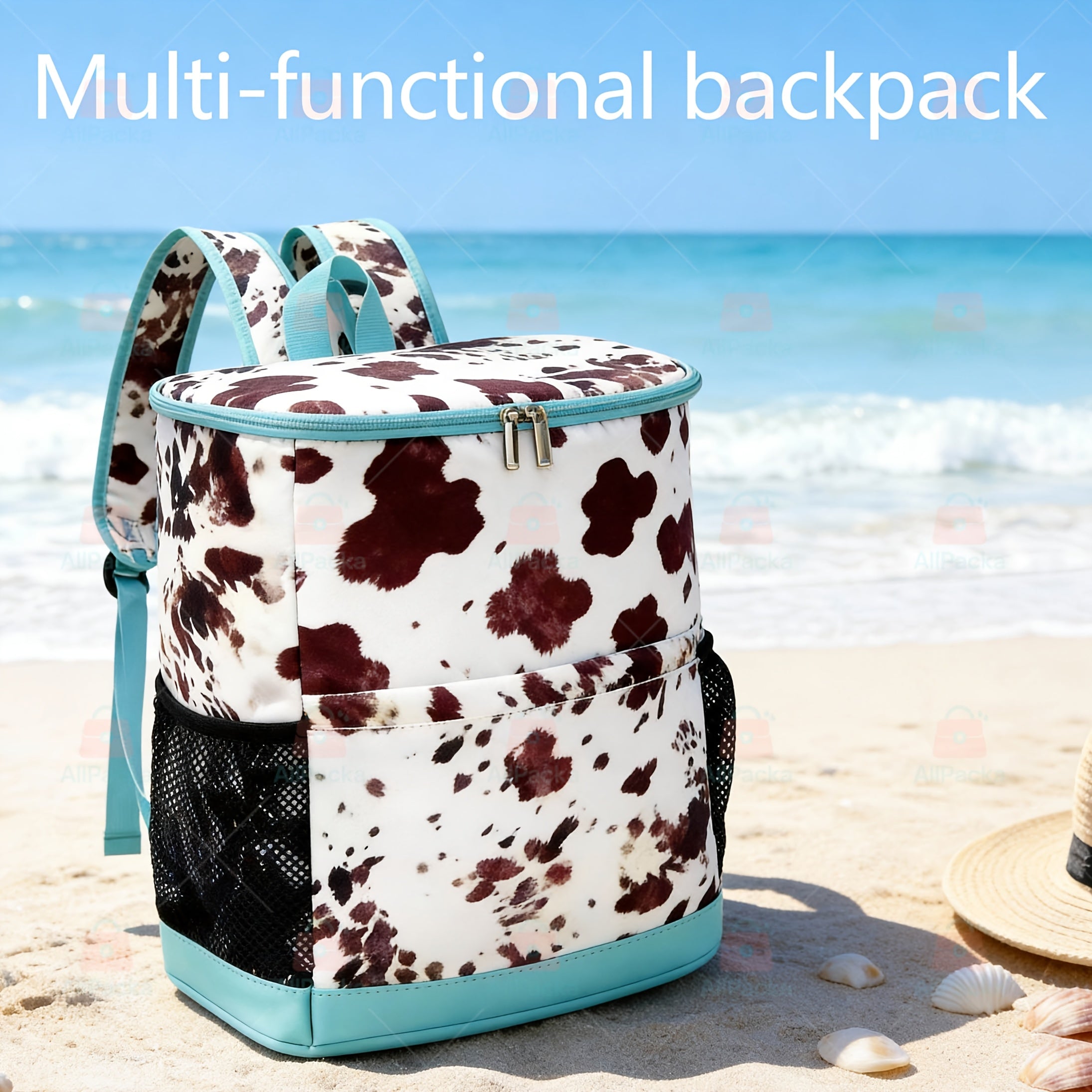 Insulated Cooler Backpack 30-Can Leopard Print Nylon Portable Cooler Bag with Mesh Pockets Adjustable Straps for Beach Camping Picnic Outdoor Travel Daily Use