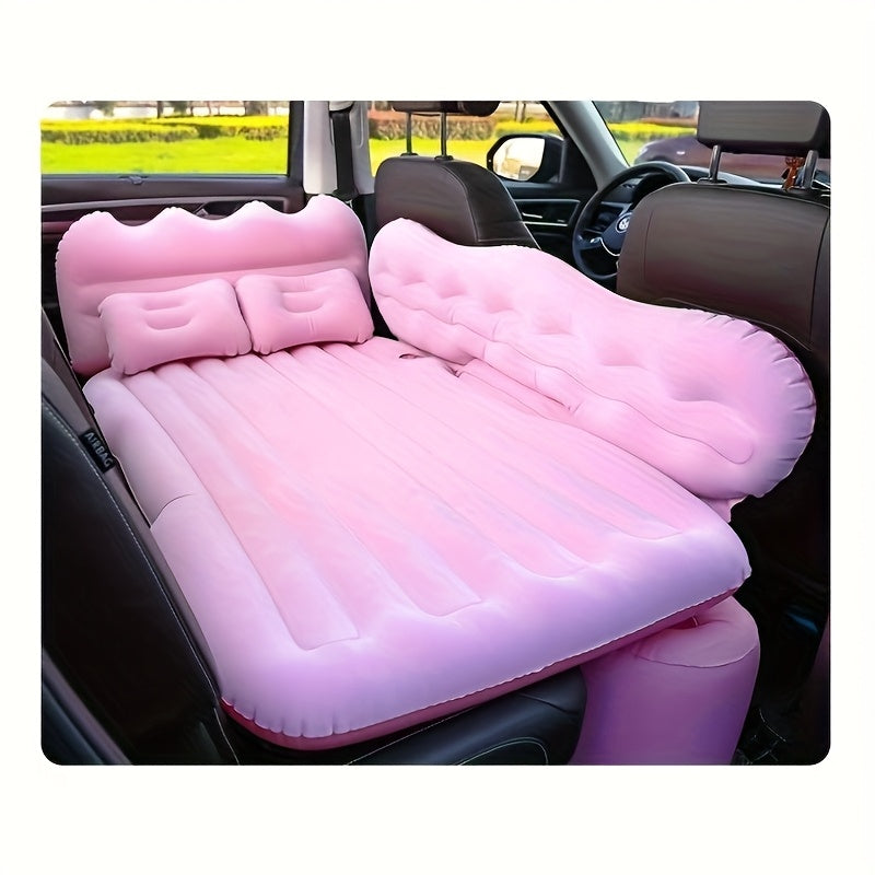 Car Inflatable Bed Air Mattress for SUV Sedan – Portable Foldable Flocked Rear Seat Sleeping Mat for Camping Picnic Road Trip, Includes Air Pump, Black Beige Pink Grey