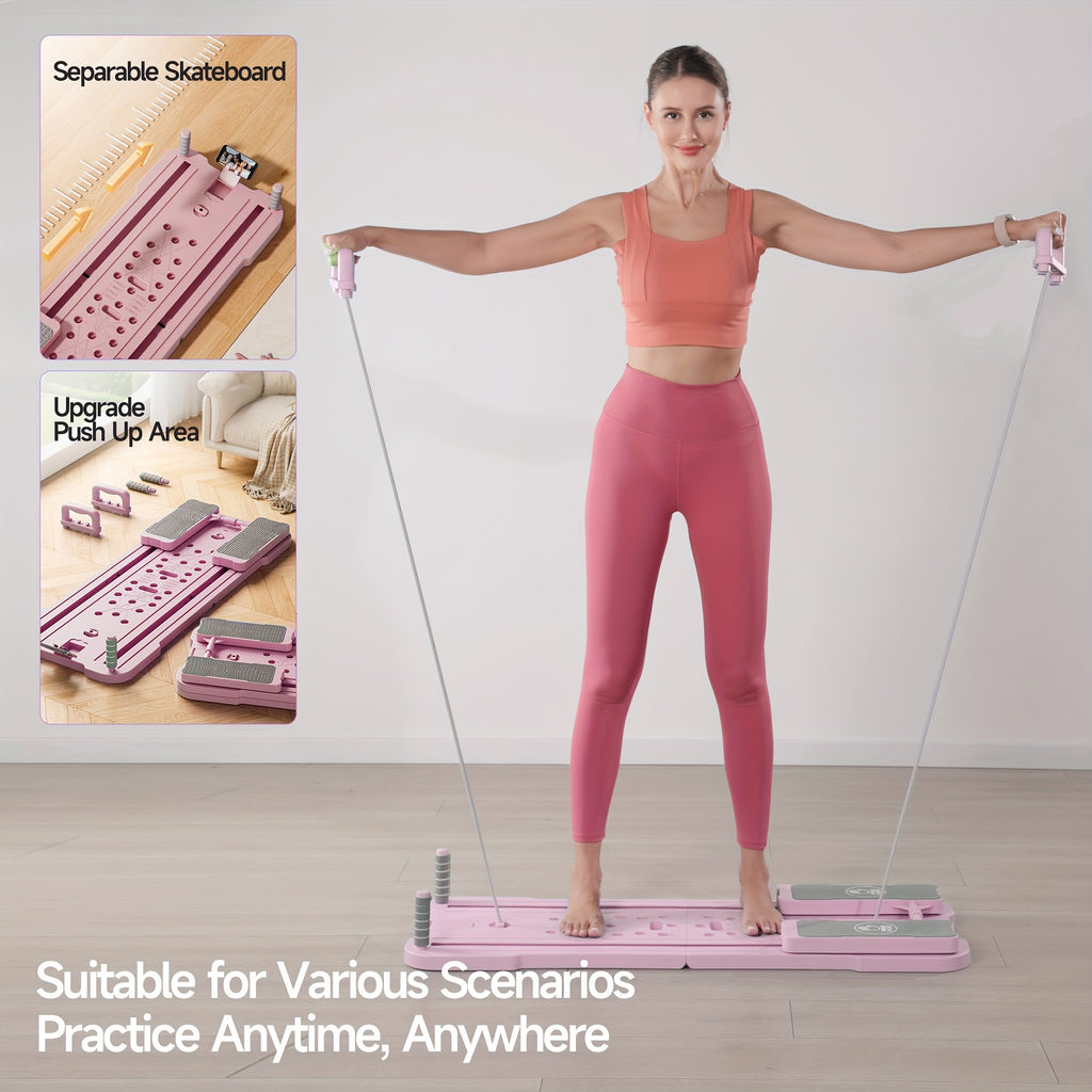 9-in-1 Portable Pilates Reformer Board – Multifunctional Ab Wheel Push-Up Exercise Equipment for Home Gym Full Body Core Training Muscle Toning, Gift for Her Him