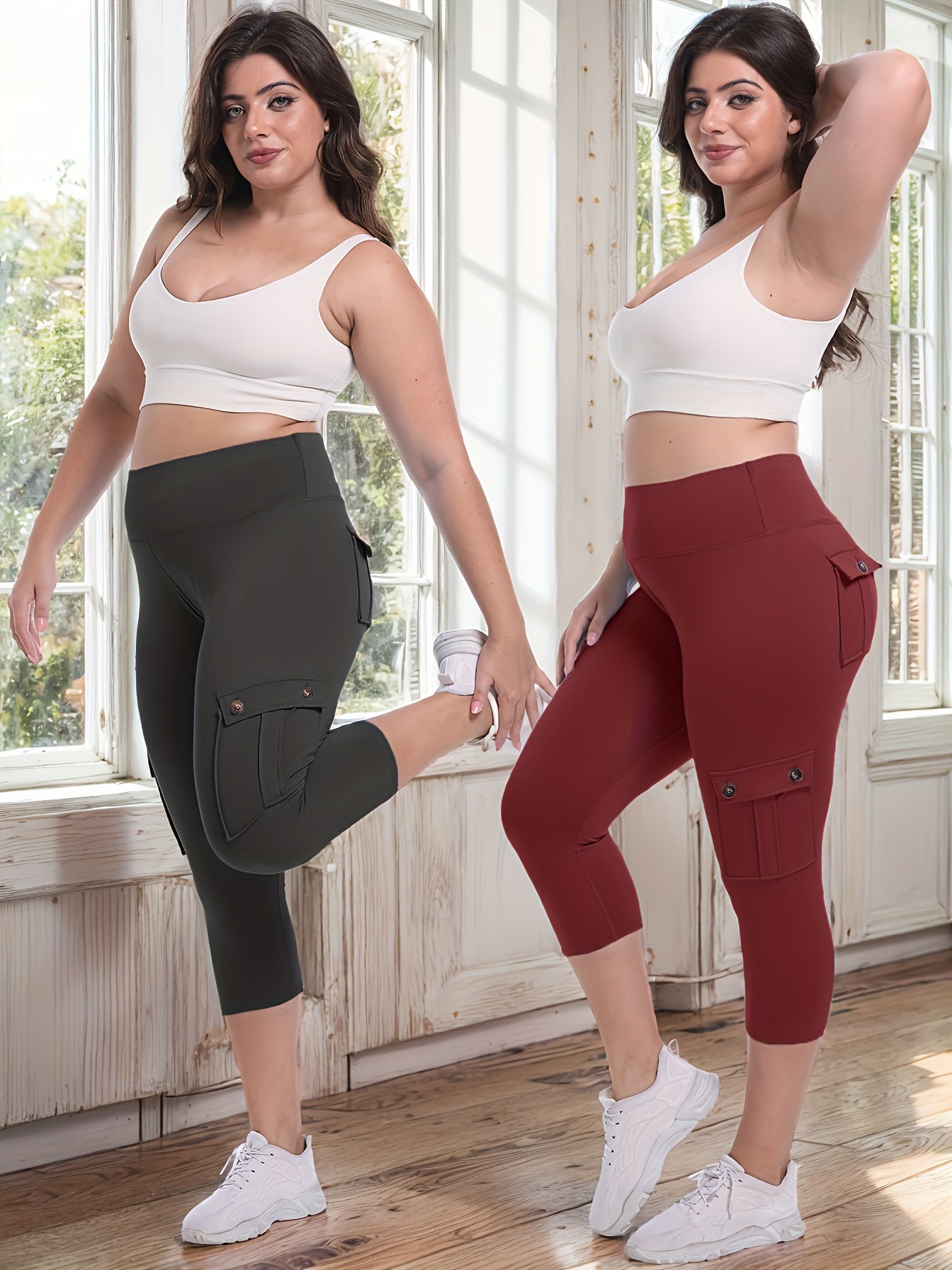 2pcs Capri Leggings Set Women High Waist Butt Lifting Yoga Workout Pants Tummy Control 4-Way Stretch Activewear S-XXL