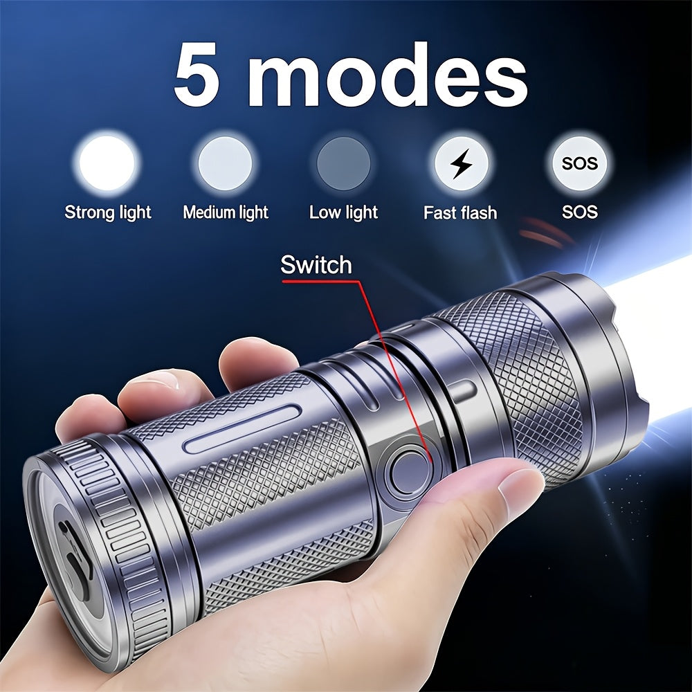 1800 Lumen Super Bright LED Flashlight USB-C Fast Charging - 8 Modes Zoomable Beam COB Tail Light - Long-Lasting Lithium Battery Tactical Flashlight for Camping Fishing Emergency Home