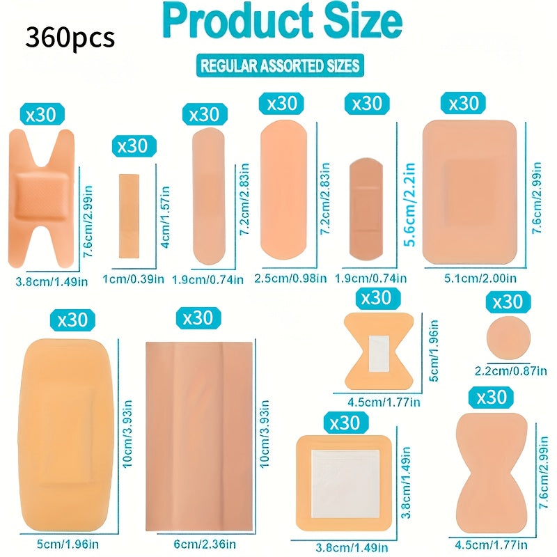 Assorted Bandages 180 360pcs Fingertip Knuckle Breathable Elastic PE Bandage Strips 12 Sizes First Aid Wound Care for Home Outdoor