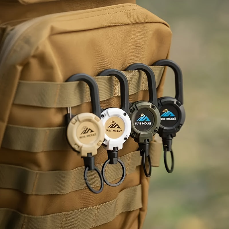 Tactical Retractable Keychain Set with Compass Multi-Tool Badge Clip Heavy Duty Steel Wire Rope Lanyard for Camping Hiking Fishing EDC