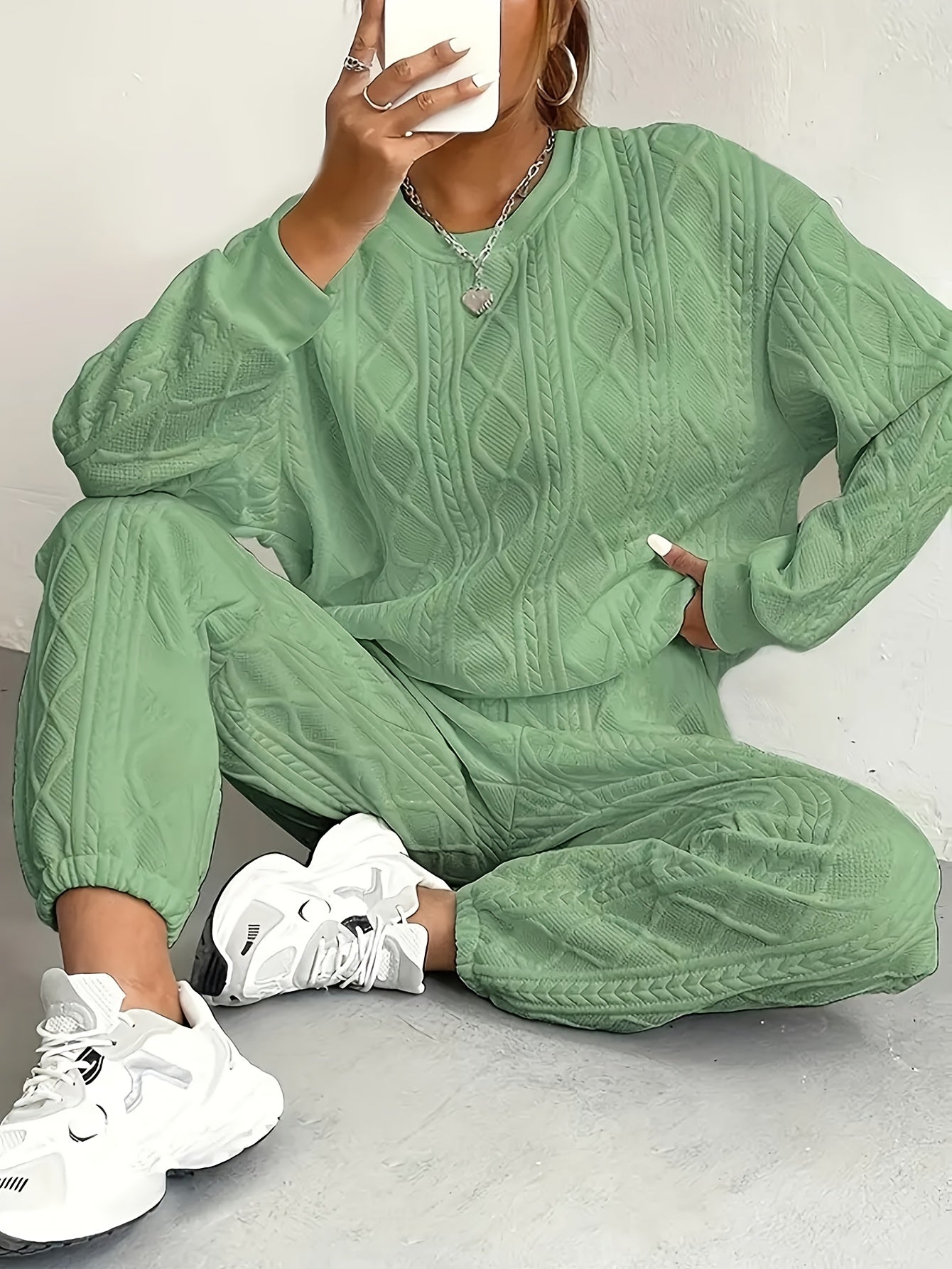 Women's Casual Pullover Two-Piece Set Long Sleeve Top & Jogging Pants – Spring Fall Loungewear S-XXL