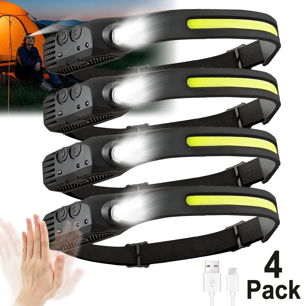 LED Headlamp Rechargeable 4 Pack USB Hands-Free Ultra Bright 1200mAh Adjustable Headband Work Light – Camping Hiking Running Fishing Repairing Emergency Headlamps for Adults