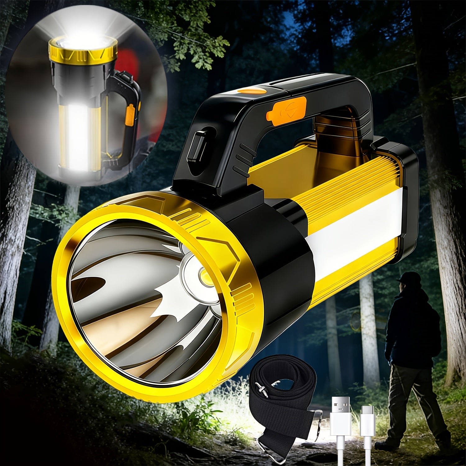 2000 Lumen Rechargeable Flashlight with Zoom – USB Zoomable LED Torch 2400mAh 3 Modes High Power for Camping Fishing Hiking Hunting Emergency Outdoor