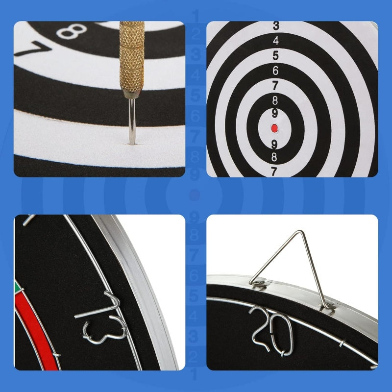 18" Professional Sisal Bristle Dartboard Set with 6 Steel Tip Darts – Regulation Size Double-Sided High-Density Brazilian Hemp for Training Competition Game Night