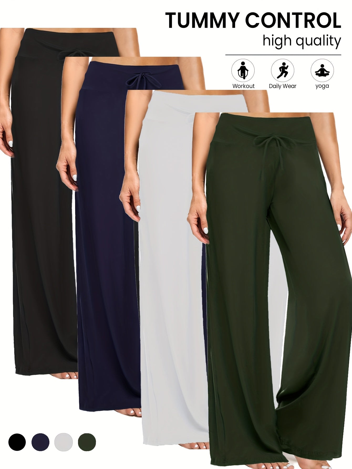 4-Pack Women's Wide Leg Palazzo Pants – High Waist Stretchy Casual Beach Lounge Pants, Loose Flowy Dress Pants for Women, S-XXL, Black & Mixed Colors