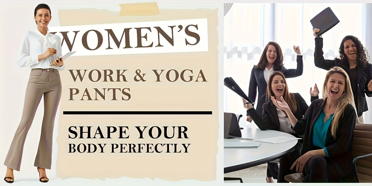 Women's Flare Leg Yoga Pants with 4 Pockets – High Waist Tummy Control Stretch Work Dress Slacks, Soft Nylon Spandex Fabric for Yoga Office Casual Daily Wear, S-XXL