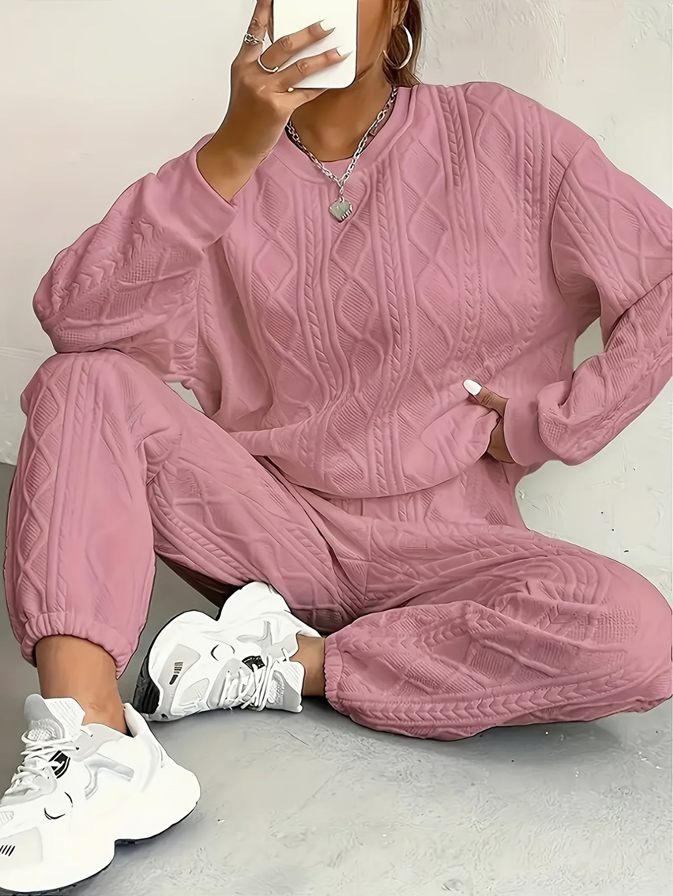 Women's Casual Pullover Two-Piece Set Long Sleeve Top & Jogging Pants – Spring Fall Loungewear S-XXL