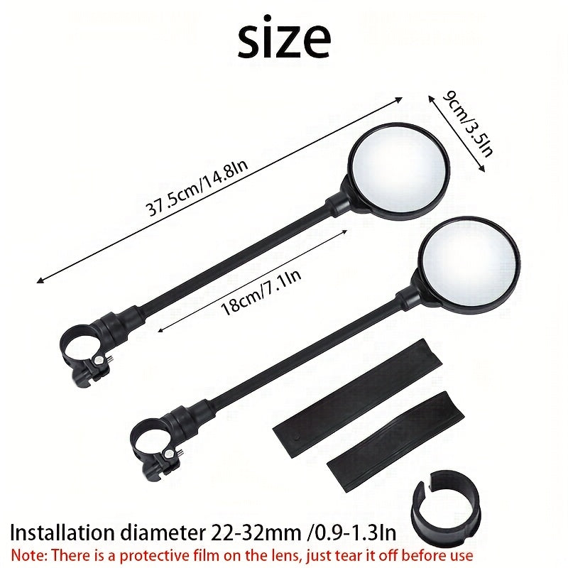 Bicycle Rearview Mirror with Built-In Bell – 360° Rotatable Handlebar Mount, Wide-Angle Convex Lens & Shatterproof Glass for Road & Mountain Bikes, Single or 4pcs Set