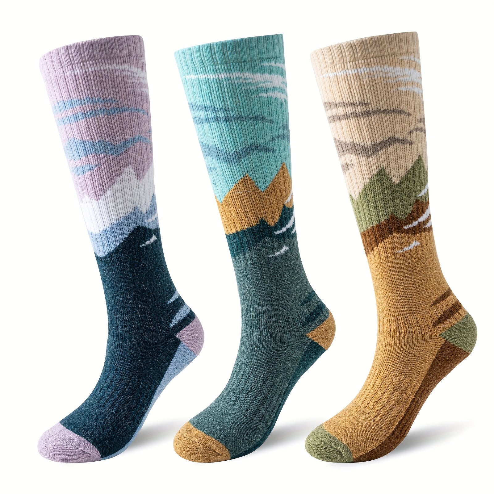3-Pack Wool Ski Socks Knee High Thermal Winter Socks for Men & Women – Thick Warm Striped Socks for Skiing, Snowboarding & Outdoor Sports, M/L