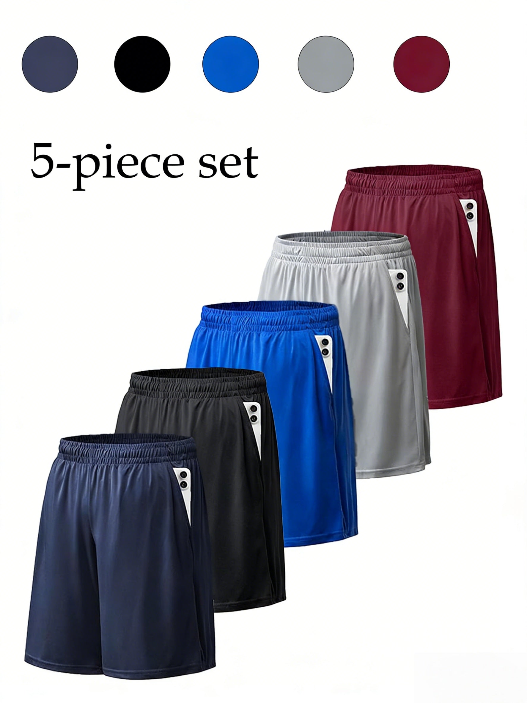 Men's Quick Dry Mesh Shorts 5 Pack Casual Athletic Drawstring Elastic Waistband Micro Stretch Workout Running Gym Shorts S-XXXL Multi Color