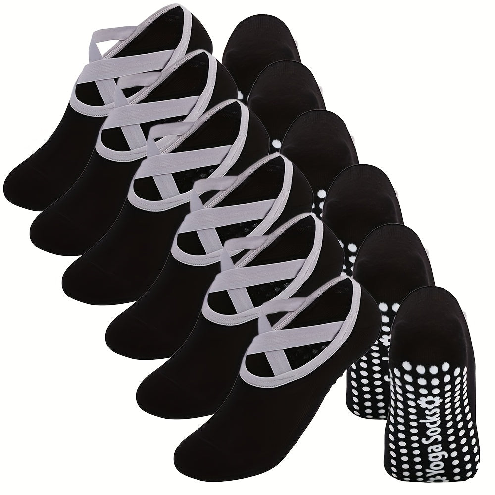 6-Pack Women's Non-Slip Yoga Socks with Grip – Cushioned Heel & Toe Breathable Workout Socks for Pilates, Dance, Gym & Home – Mixed Colors & All Black