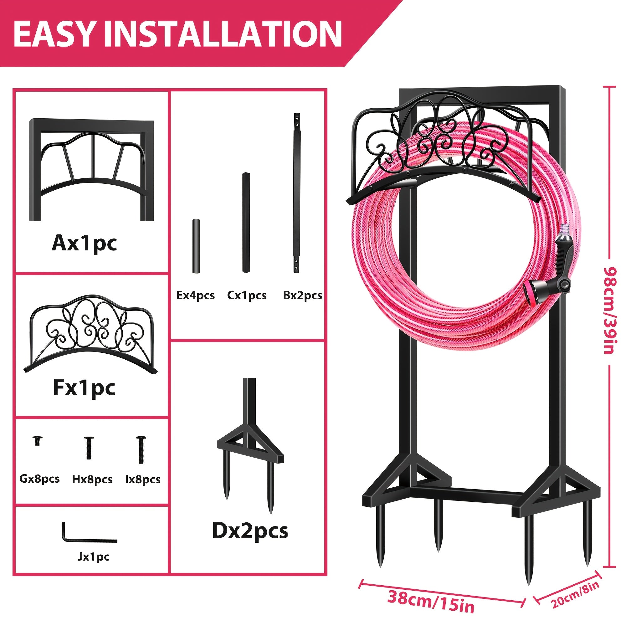 Garden Hose Holder Freestanding – Heavy-Duty Metal Hose Rack with Ground Spikes, Rust-Resistant, Detachable Organizer for Outdoor Lawn, Patio & Garden Beds | Multiple Styles