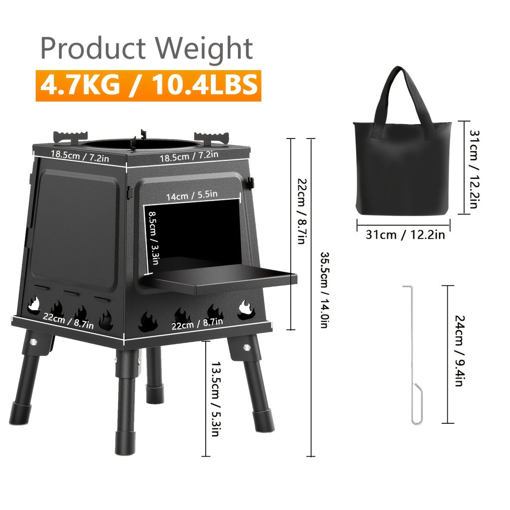 Wood Burning Camp Stove Portable Heavy Duty Outdoor Campfire Stove Sturdy Legs Air Vents Firewood BBQ Hiking Backpacking Picnic Travel No Electricity Needed
