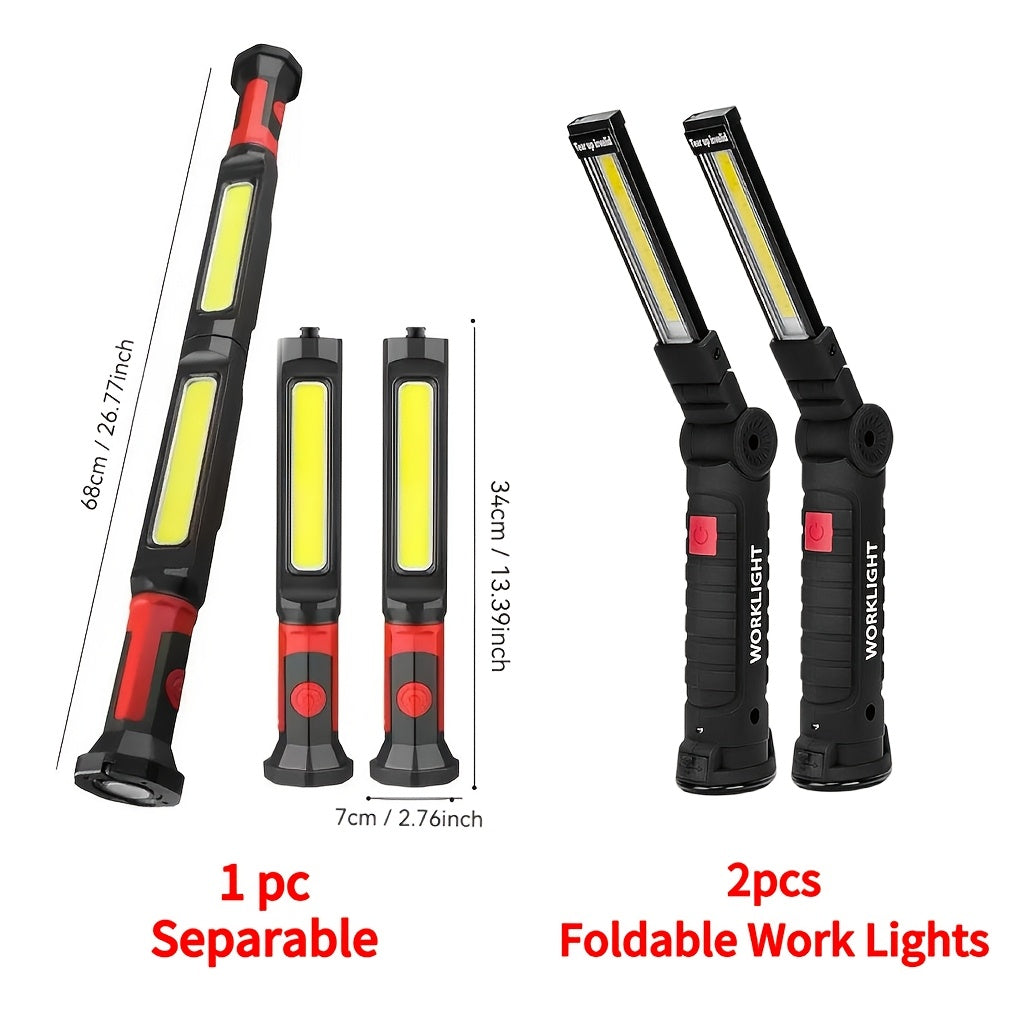 COB LED Rechargeable Work Light with Magnetic Base Multi-Pack - Portable Hanging Flashlight for Camping Garage Yard Emergency - Solar Front Mini Work Light Combo Sets