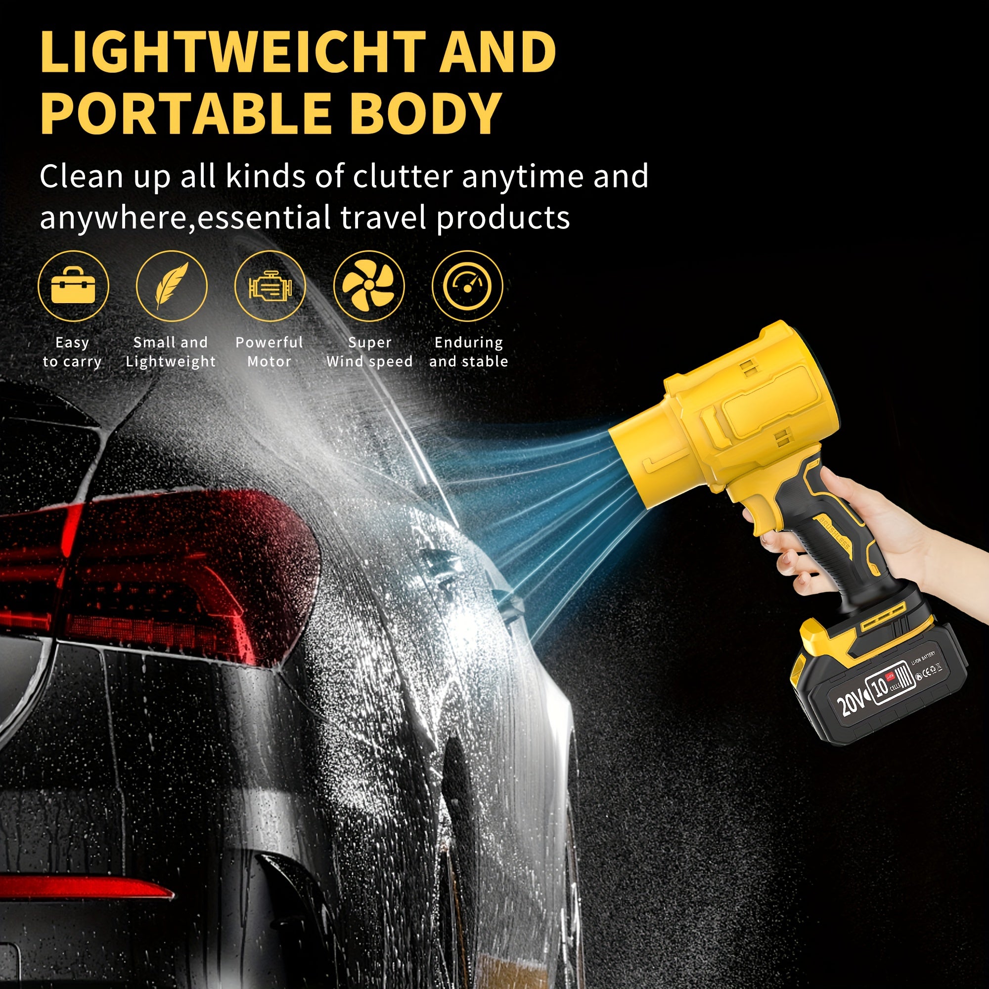 Cordless Leaf Blower 20V 50000RPM – Turbo Air Blower for Leaf Blowing, Snow Removal, Car Drying & Dust Cleaning, Rechargeable Lithium Battery, Lightweight Handheld Outdoor Tool