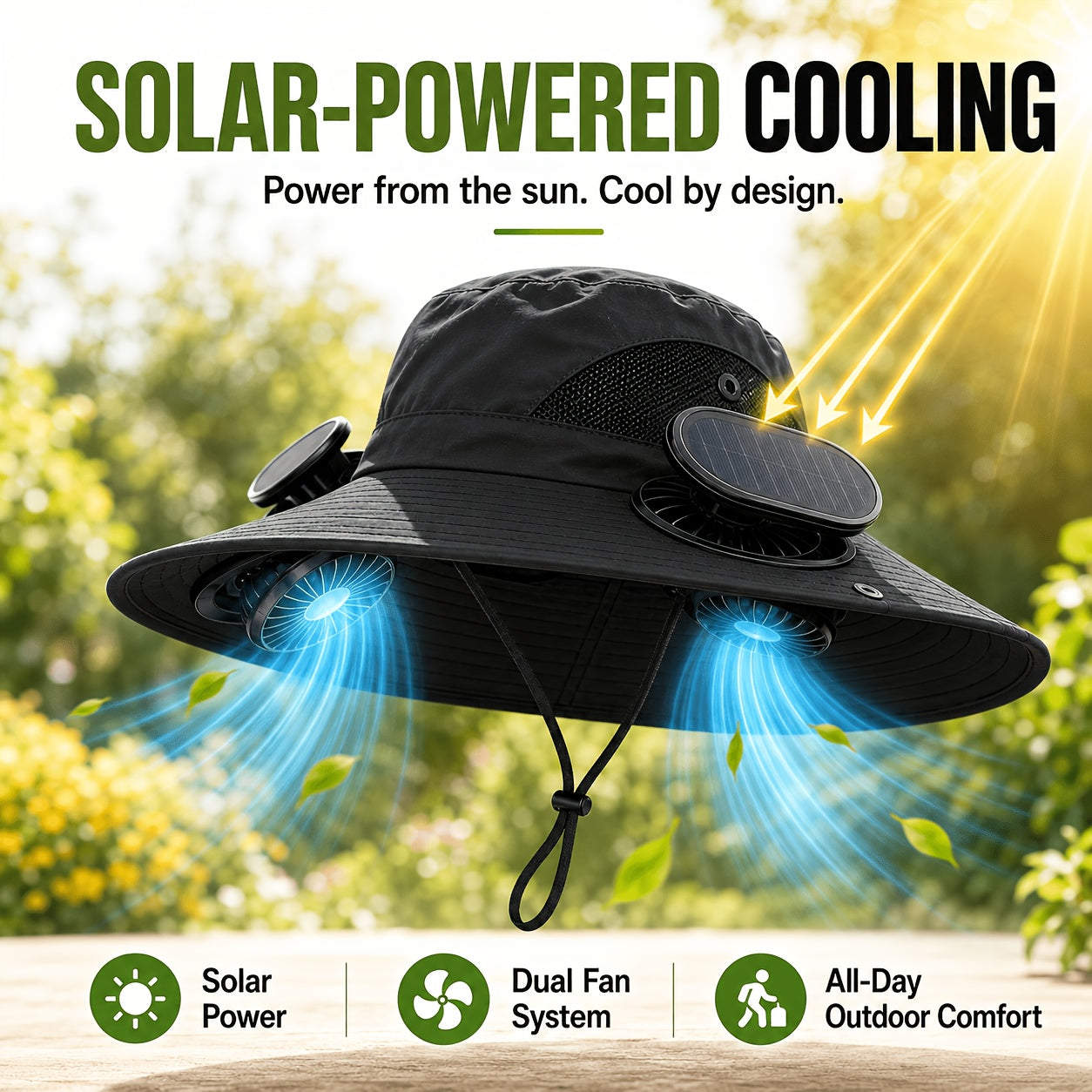 Solar Fan Hat with Built-In Cooling Fans – Breathable Wide Brim Sun Hat for Men & Women, Adjustable Speed for Hiking, Fishing, Gardening & Outdoor Summer Activities
