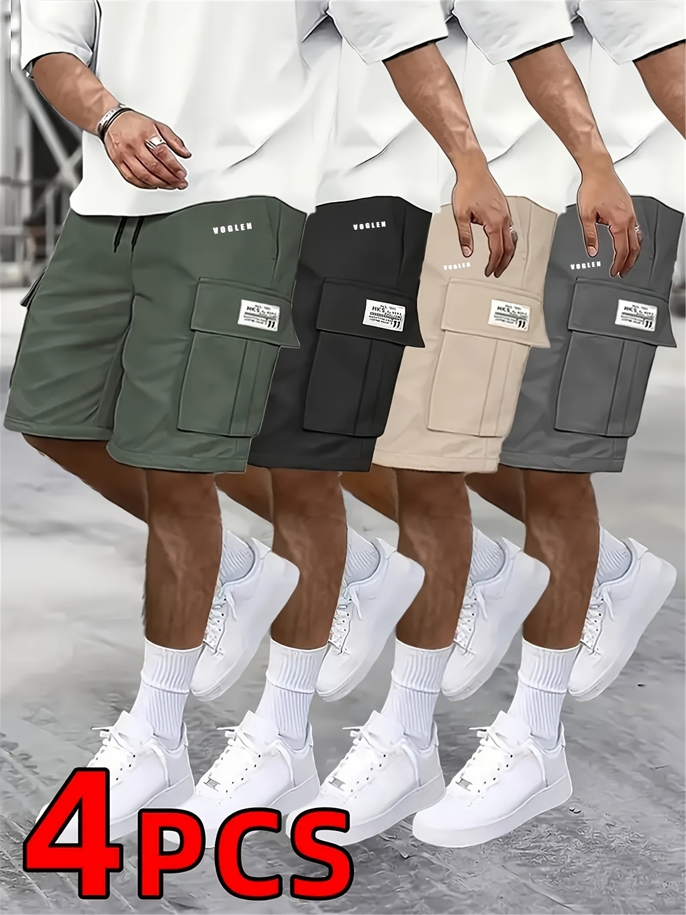 Men's Loose Fit Workwear Shorts 4pcs 5-Pocket Large Pocket Casual Athletic Gym Basketball Outdoor Summer Training Pants S-XXXL