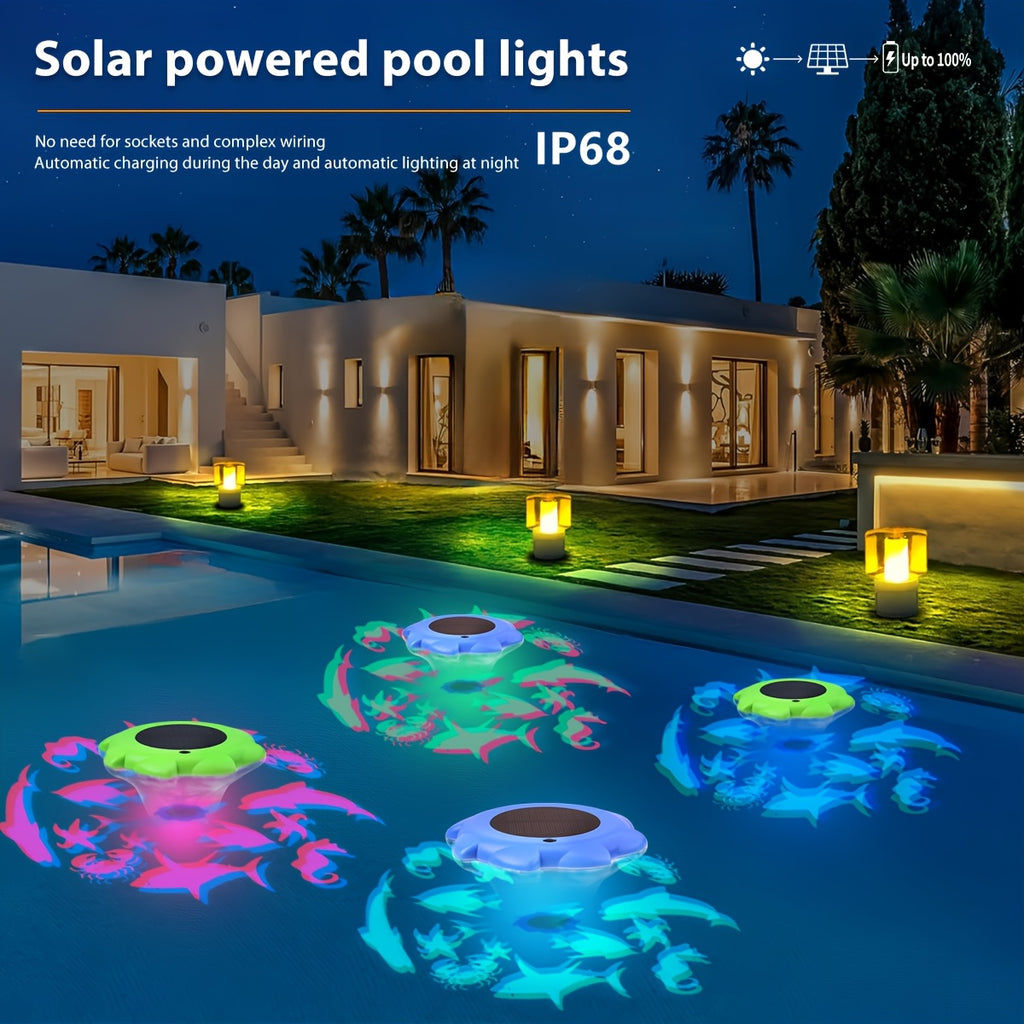 Solar Floating Pool Lights IP68 Waterproof with Multiple Dynamic Modes, Underwater LED Light for Swimming Pool Pond Fish Tank Bathtub, Colorful Solar Powered Pool Decoration for Party Ambiance