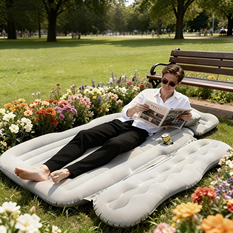 Car Inflatable Bed Air Mattress for SUV Sedan – Portable Foldable Flocked Rear Seat Sleeping Mat for Camping Picnic Road Trip, Includes Air Pump, Black Beige Pink Grey