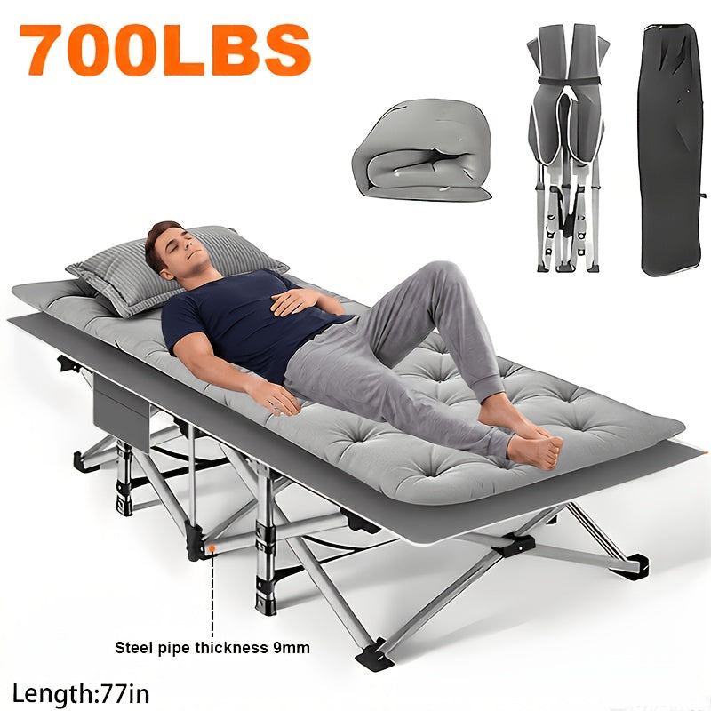 Folding Camping Cot with Mattress Heavy Duty 500/600/700 LBS – Portable Sleeping Bed for Adults, Tent Camping, Outdoor Use, Includes Carrying Bag, Black/Grey