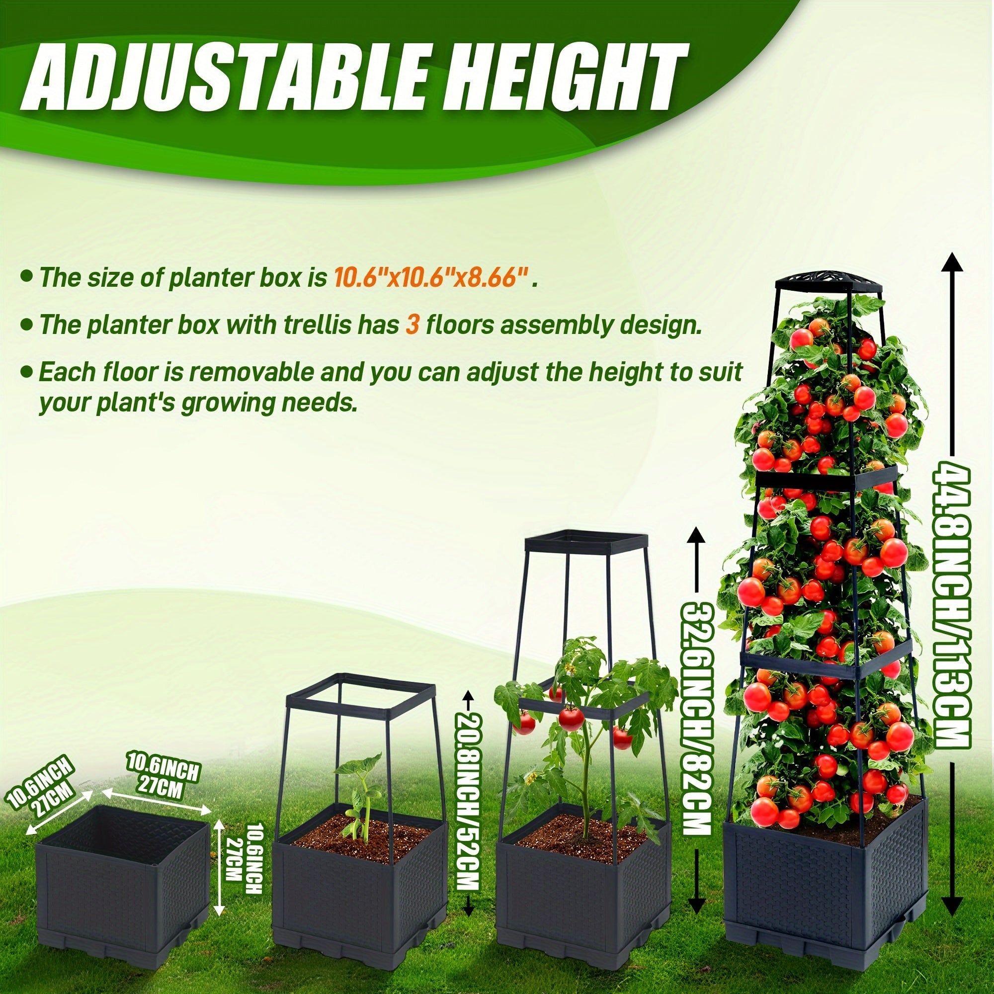 Garden Planting Box with Self-Watering Tomato Cage Lightweight Plastic Stripe Pattern – Indoor Outdoor Climbing Plant Planter 44.8 & 57 Inch 1 or 2 Pack