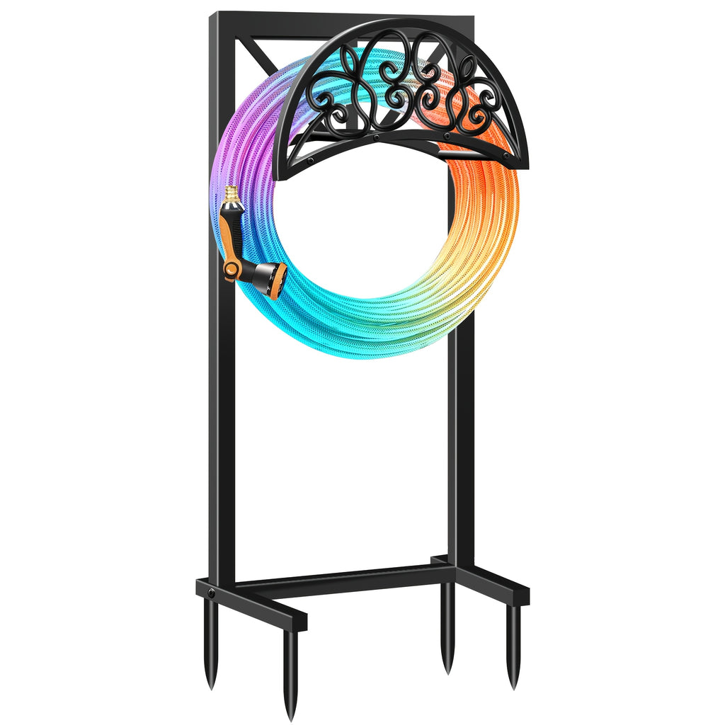 Heavy Duty Metal Garden Hose Holder Freestanding Outdoor Hose Rack Rustproof Ground Stakes for Yard Lawn Patio Garden Backyard