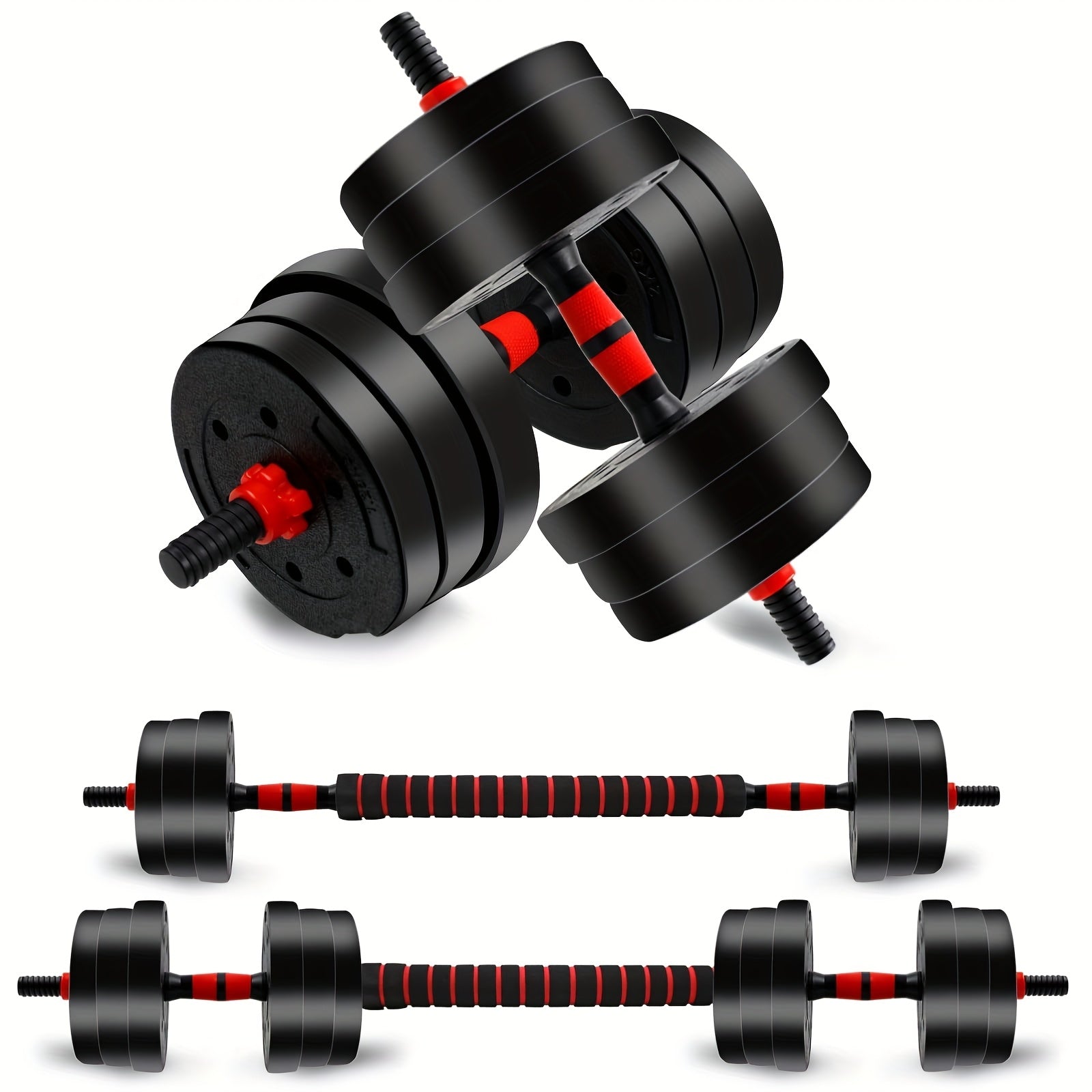 Adjustable Dumbbell Set with Barbell & Bumper Plates for Home Gym Strength Training – 22LB & 44LB Free Weights for Men & Women