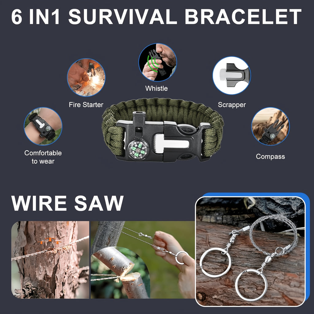 Survival Kit Multi-Tool Emergency Gear Set 12–115 Pcs with Magnesium Fire Starter – Camping Hiking Outdoor Adventure Essentials – Multiple Styles – Cool Gift for Men Dad Husband Boyfriend Teen